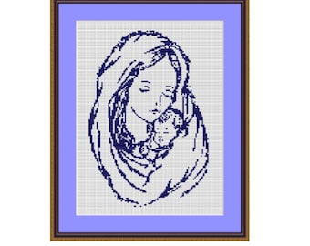 Madonna With Baby. Mother And Child Cross Stitch. Virgin Mary. Bible Cross Stitch Pattern.  PDF Instant Download. Begginers Pattern. Gift.