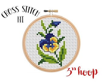 Little Pansy Flower Kit. Cross Stitch Kit. Beginner Cross Stitch. Flower Cross Stitch. Retro Embroidery. Embroidery. Floral Pattern. DIY Kit