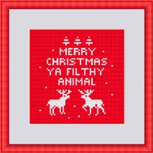 Ya Filthy Animal Merry Chistmas Cross Stitch Pattern. Christmas Reindeers. Ugly Christmas Cross Stitch. Pattern. Instant Download.