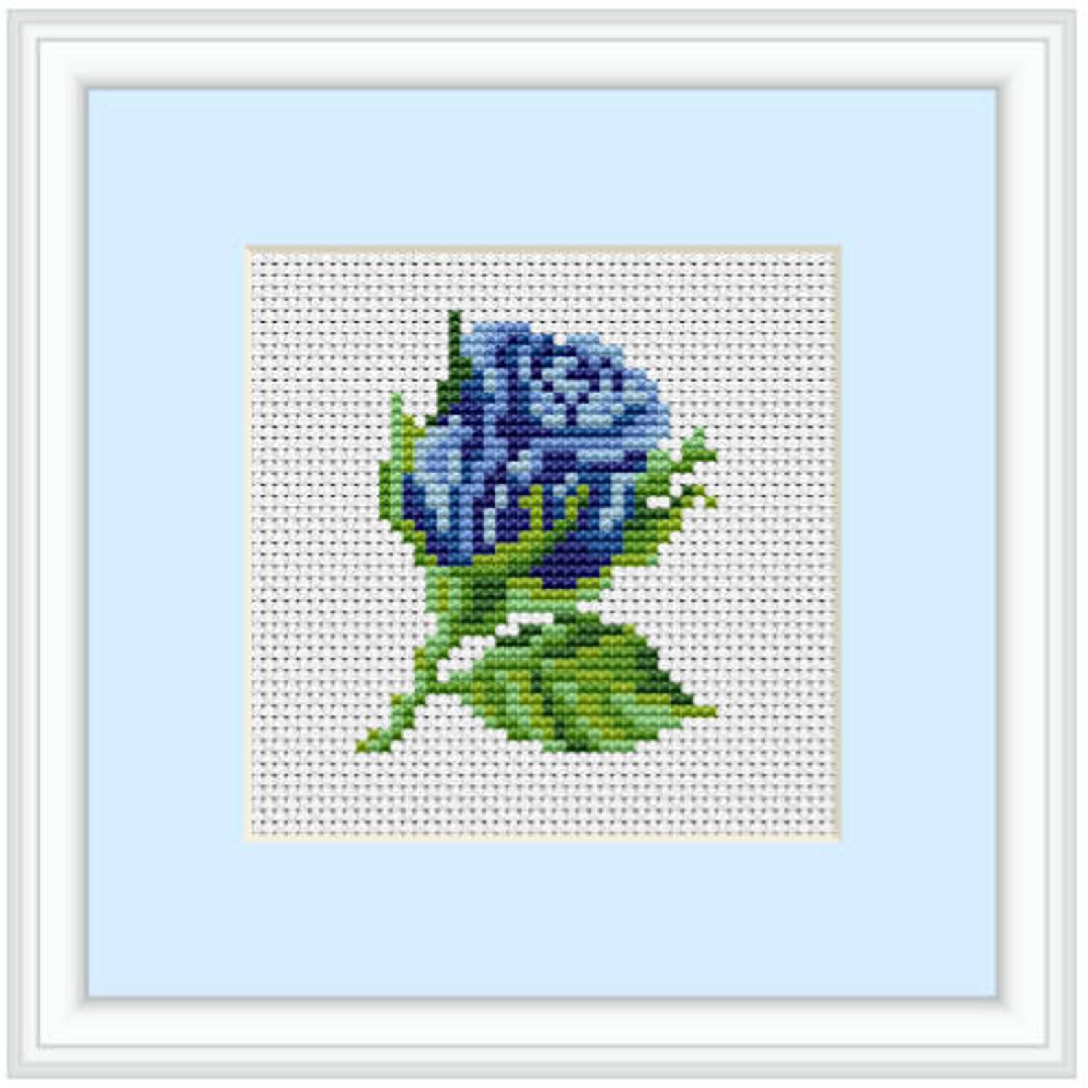 Blue Rose Kit. Cross Stitch Kit. Beginner Cross Stitch. Flowers Cross ...