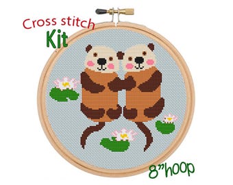 Borduurpakket otters: interieur voor beginners met bamboering