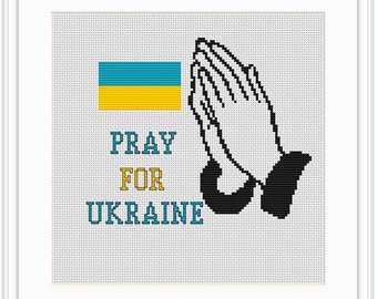Pray For Ukraine. Stand With Ukraine. No War. Ukraine Cross Stitch Pattern. Heart Cross Stitch Pattern.