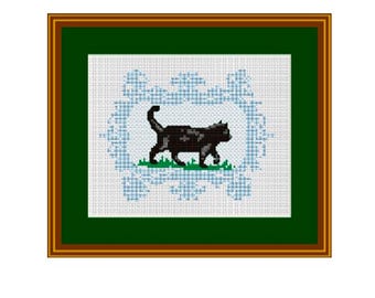 Cat Cross Stitch Pattern: Black Cat on Walk (PDF Download)