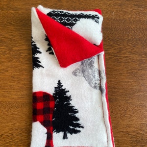 Elf Baby Sleeping Bag and Pillow - Buffalo Plaid Deer Flannel with Trees