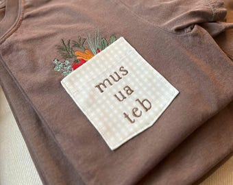 Camiseta de bolsillo con estampado de verduras de jardín Hmong