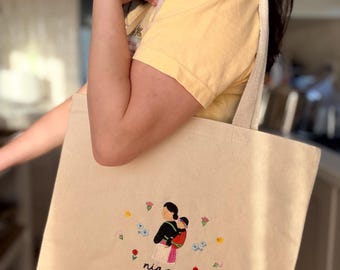Bolso de mano bordado Hmong para madre e hijo / Bolso personalizado de lona/vaquero con estampado floral