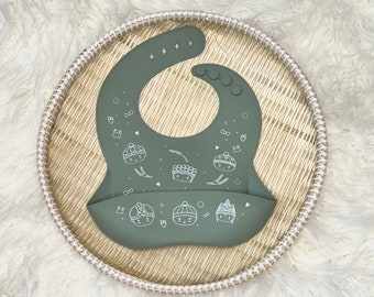Hmong Baby Silicone Bib (Sage Green)