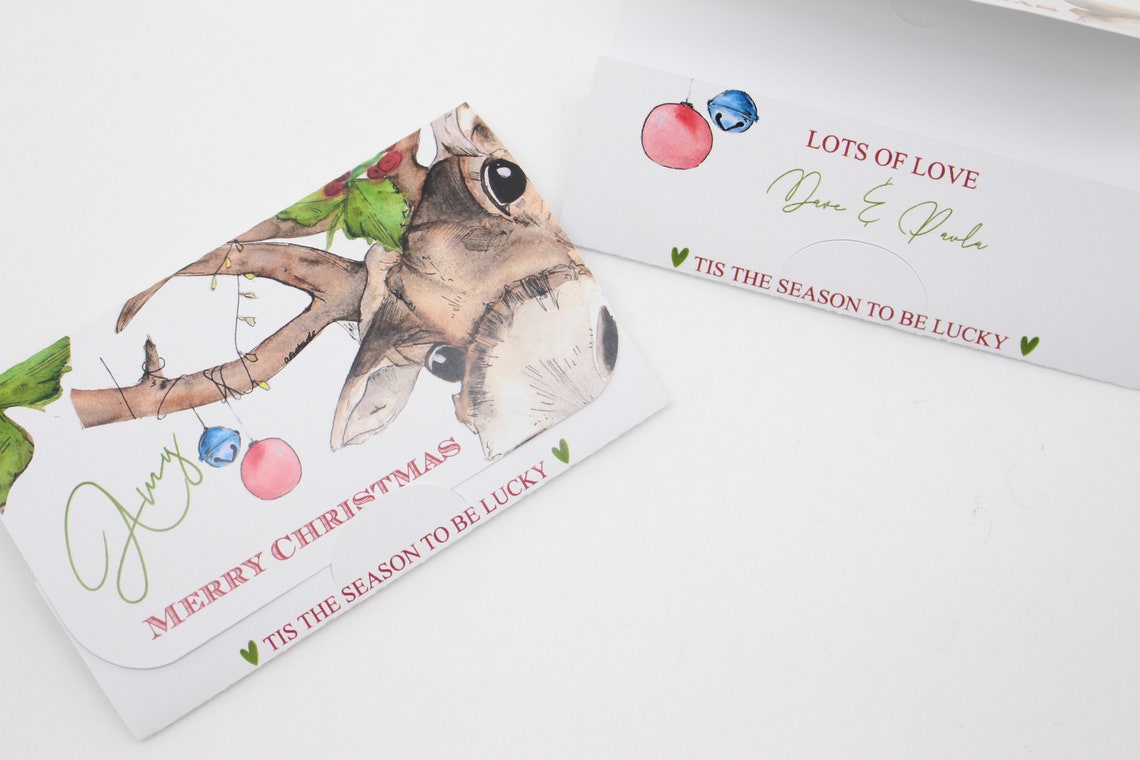 Personalised Christmas Scratch card holder Secret santa gift Etsy