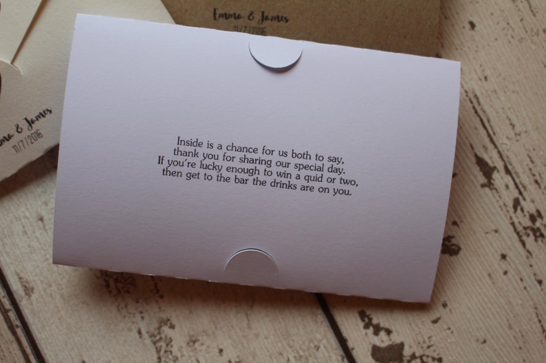 personalised wedding favour scratch card or lottery ticket
