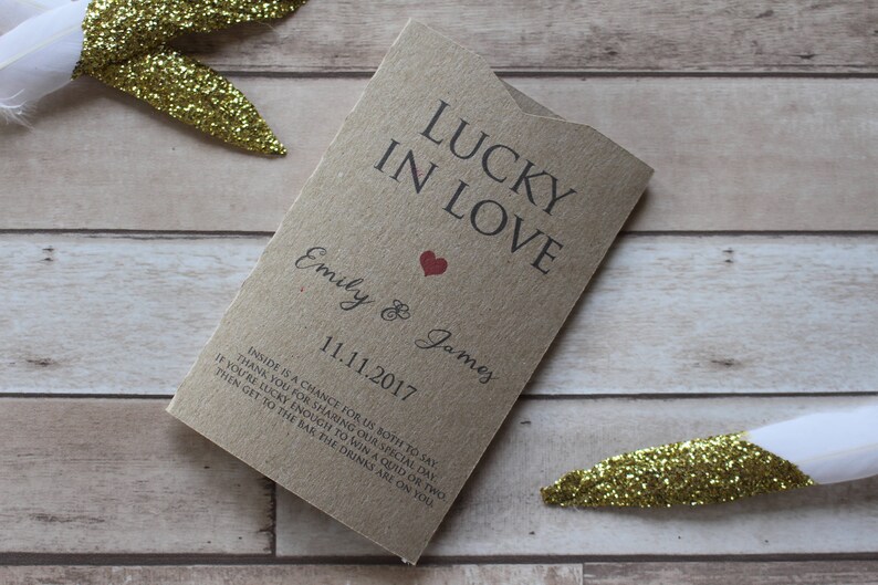 personalised wedding favour scratch card or lottery ticket