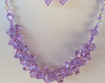 Lavender Swarovski Crystal Necklace with Earrings