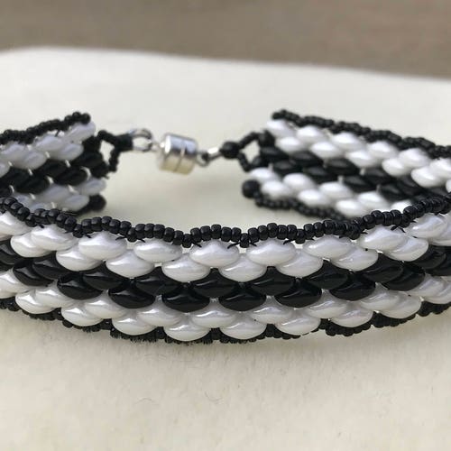 Braided Bracelet Black and White Surfer Bracelet Fishtail Etsy