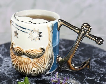 Moustache mug/Moustache cup/Porcelain handmade mug/Gift for man/Mustache cup "Sailor" of porcelain