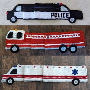 Pacchetto modello sciarpa per primo soccorritore - Modello regalo all'uncinetto per ambulanza della polizia del camion dei pompieri EMT