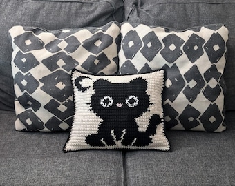 Motif au crochet de tapisserie chat noir - Motif cadeau d'Halloween au crochet, tapisserie murale chat noir et lune