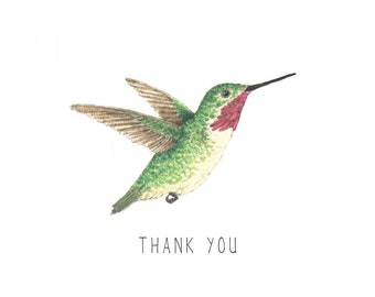 Thank You Hummingbird Greeting Card | hand painted watercolor designs - minimalist stationery - flora fauna - thank you - blank inside
