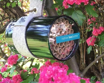 Native Bee Bottle | Pollinator House - Leafcutter and Mason Bees - Bee House for Garden - Repurposed Wine Bottle - Organic Gardener