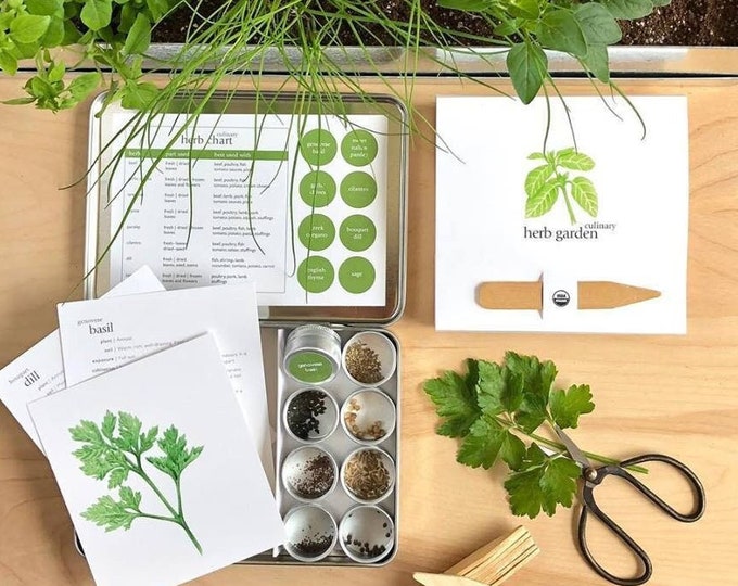 Culinary Herb Garden Maker |  Herb starter kit, indoor herb garden, windowsill, outdoor garden, 8 herb varieties