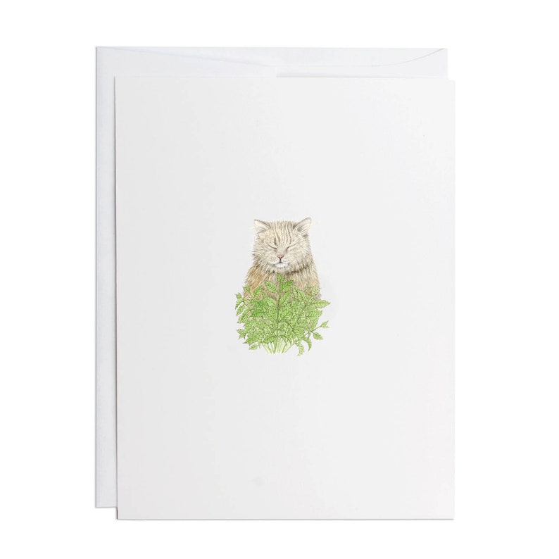 Purrfect Cat on Catnip Greeting Card Eco friendly stationery Card for cat lovers funny blank card hand-painted design acid free image 1