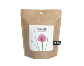 Chives Garden-in-a-Bag – Self Contained Grow Kit – Eco Friendly – Client Gift – Party Favors – Mothers Day – Kitchen Herb - Indoor Garden