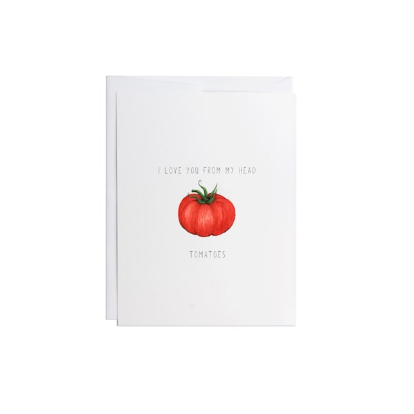 I Love you from my head tomatoes | Tomato love greeting card - minimalist watercolor stationery - funny card - card for gardener - handmade