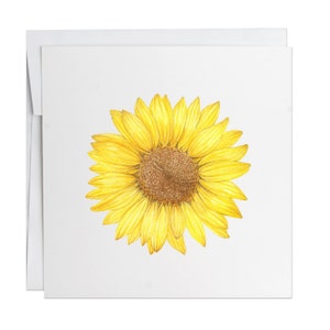 petite carte de correspondance de couleur tournesol | Aquarelles - Cartes faites main - Papeterie - Illustrations - Enveloppes - Printemps - Impressions botaniques - Carte florale