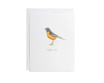 Thank You Robin Greeting Card | hand painted watercolor designs - minimalist stationery - flora fauna - thank you - blank inside