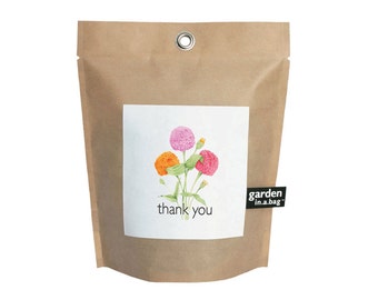Thank You Garden In A Bag – Zinnia Grow Kit – Hostess or Friend Gift – Indoor Garden Gift - Indoor Flower - Just Because Gift - Zinnias