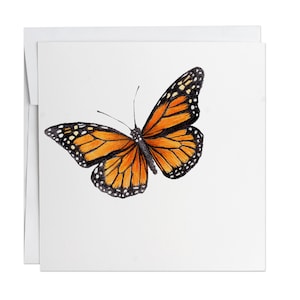 Carte papillon Petit billet | Illustration à l’aquarelle Monarch - 3 x 3 Heavy Cover Stock - Cartes faites à la main - Papeterie - Vierge - Illustré