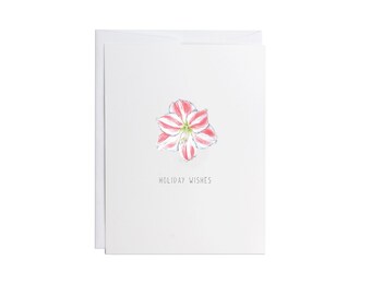 Holiday Wishes Greeting Card | hand painted watercolor designs - minimalist stationery - flora fauna - amaryllis - blank inside