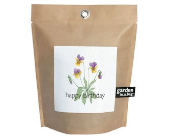 Happy Birthday Garden in a Bag | Eco friendly pansy flower grow kit - Happy birthday gift for plant and garden lovers - Edible flowers