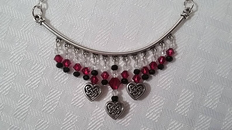 Ruby Celtic Knot Bib Necklace and Earrings Set image 1