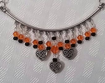 Orange Celtic Knot Bib Necklace and Earrings Set