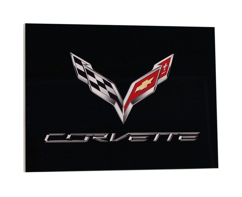 C8 Corvette BLACK Crossed Flag Wall Emblem and 50