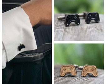 Black, Brown Gamer Wooden Cufflinks-   15mm Cufflinks - Gifts For Men - Men's Cufflinks