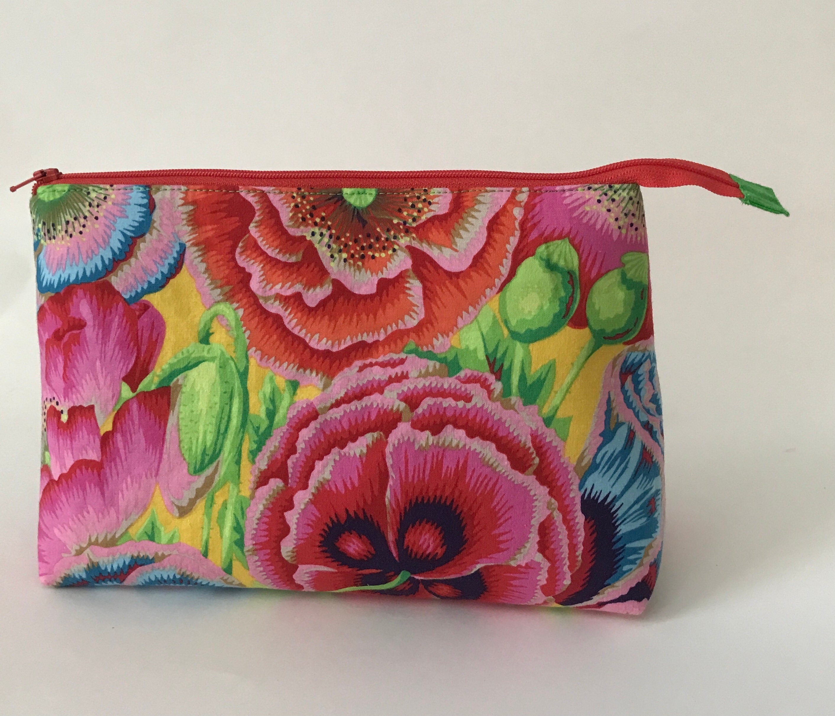 Colorful KAFFE FASSETT multicolored flowers cotton fabric Cosmetic Bag