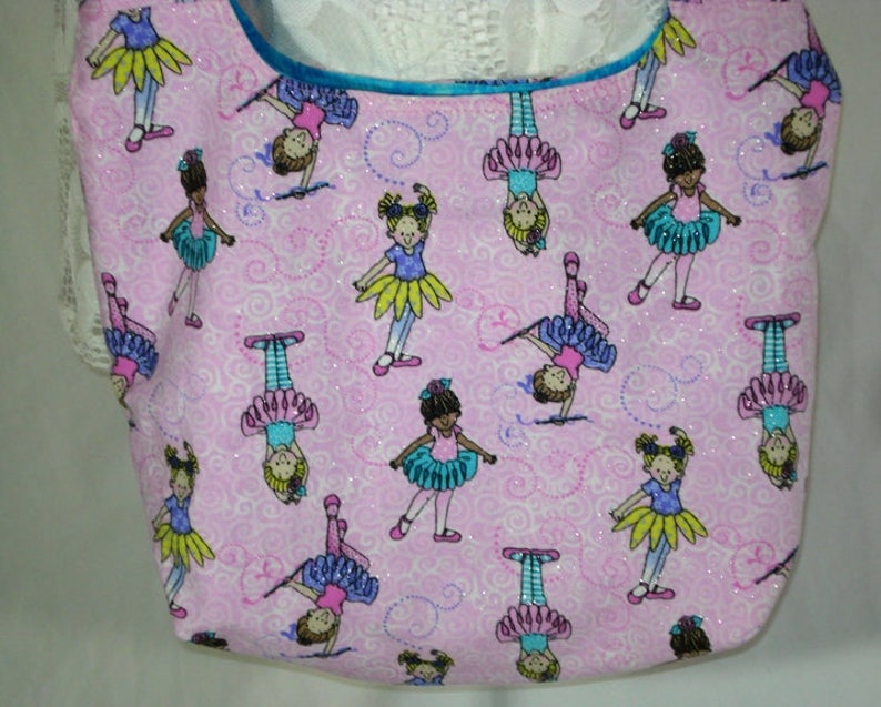 HOBO Over the Shoulder TOTE BAG Ballet Girls on sparkly pink background fabric