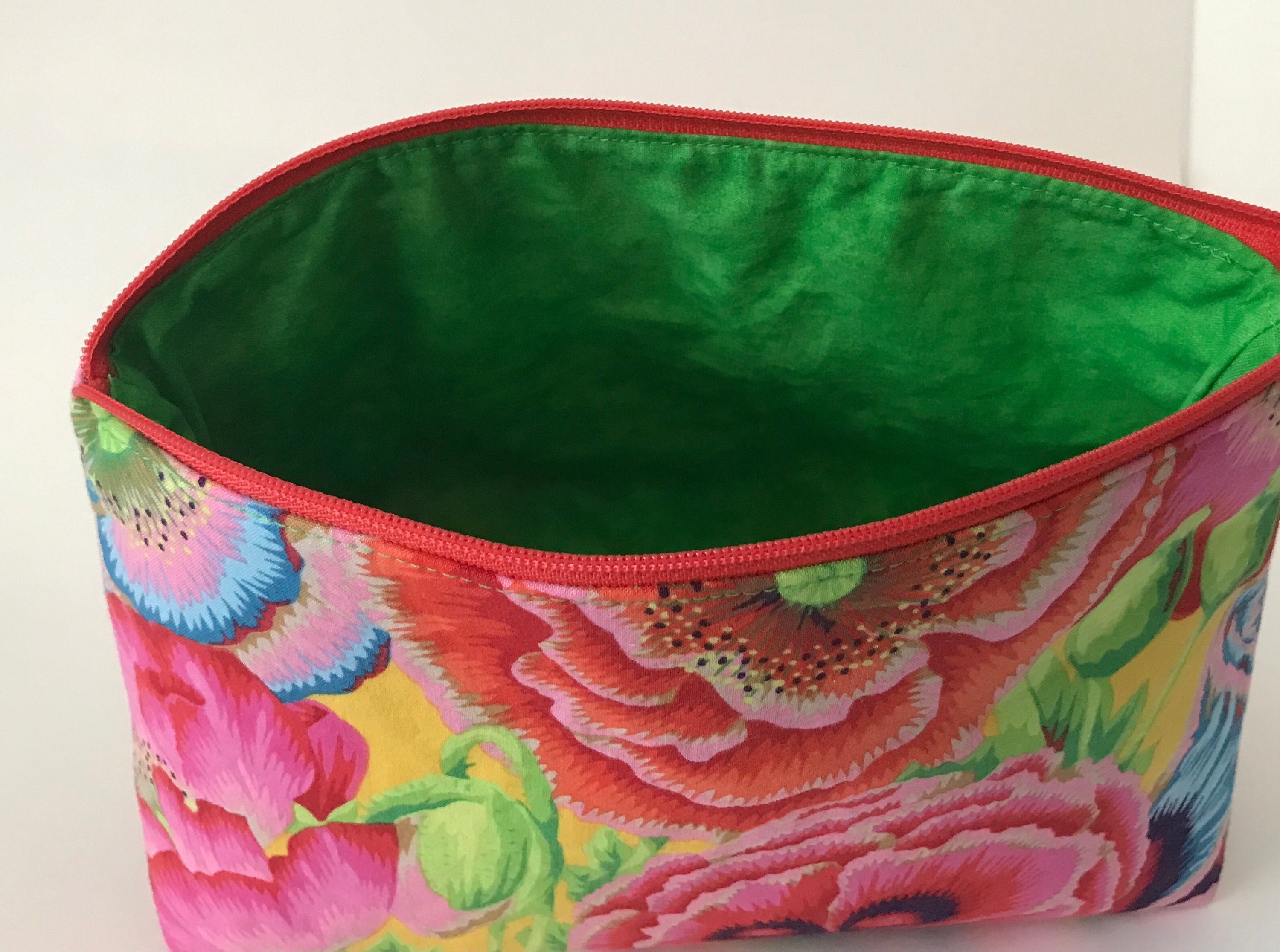 Colorful KAFFE FASSETT multicolored flowers cotton fabric Cosmetic Bag