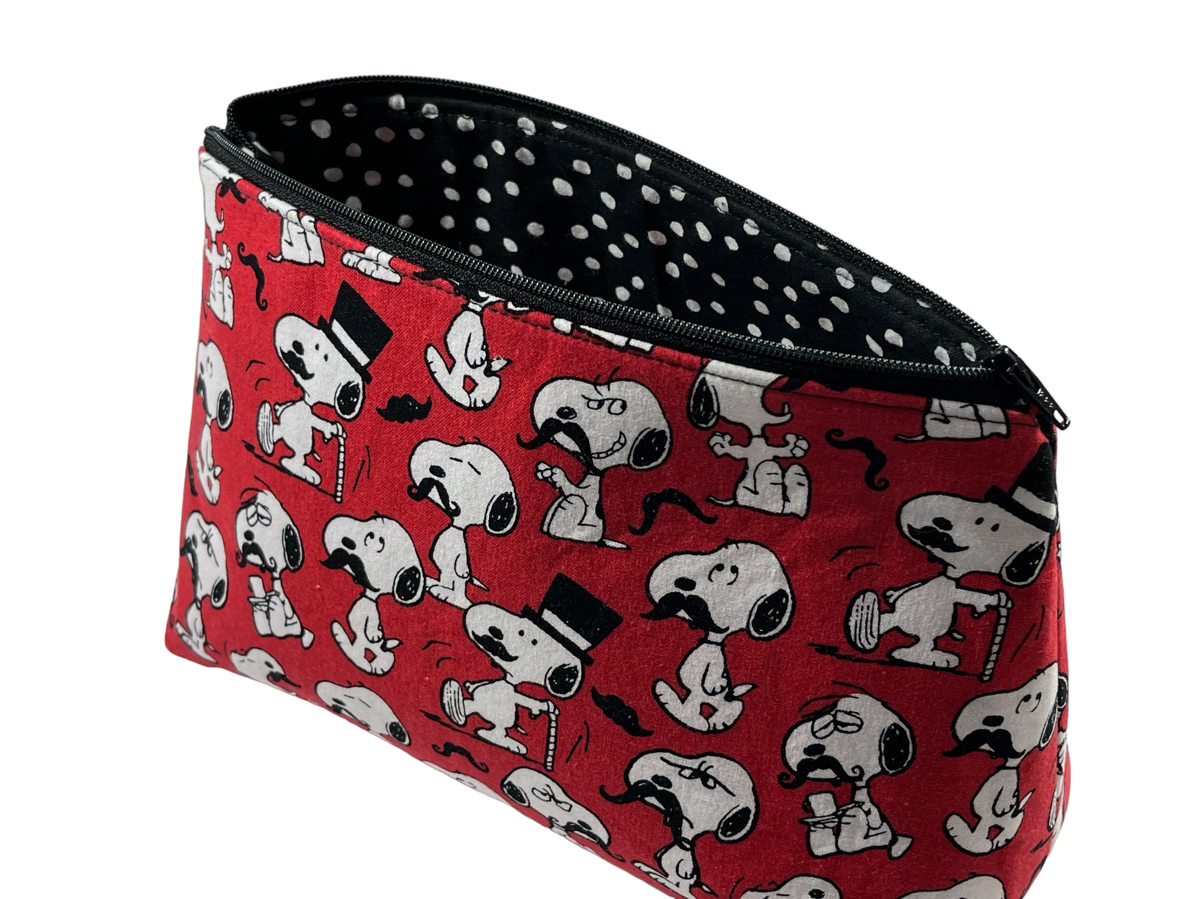Snoopy's Mustache on Red cotton fabric Cosmetic Bag