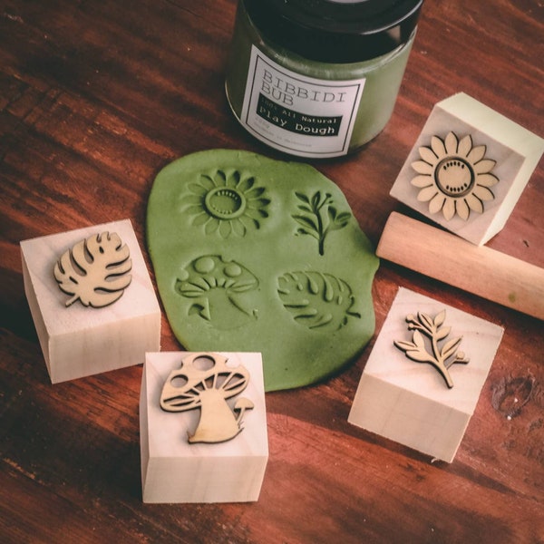 Australian handmade play dough stamps - 4 x Botanical