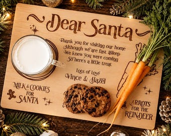 Personalised Santa Treat Board, Christmas Eve Tray, Milk & Cookies for Santa, Santa Plate, Kids Christmas Eve Tradition