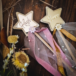 Varita de hada estrella personalizada: regalo de cumpleaños para niña de las flores