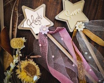 Personalised Name Star Wand | Fairy Wand | Birthday Girl Wand | Flower Girl Wand