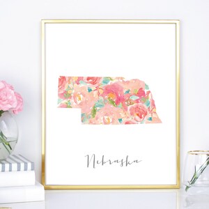 Nebraska Watercolor Floral State Art Print (DIY Printable)