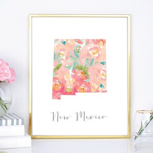 New Mexico Floral Watercolor Art Print: State Wall Decor (DIY Printable)