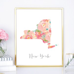 New York State Blumen Aquarell Kunstdruck (Digitaler Download)
