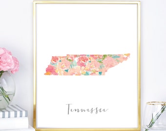 Tennessee Floral Watercolor State Flower watercolor state print 16x20 Chic wall decor Housewarming print DIY printable 8x10