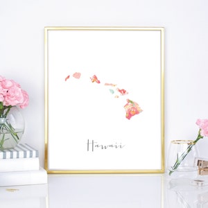 Hawaii Floral Watercolor State Art Print (Digital Download)
