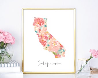 California state print, watercolor California print, floral California, California floral print, flowers state print, state flower printable