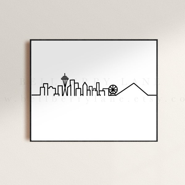 Seattle Skyline print, minimalist city print, modern city, city line art, minimal skyline, city travel, space needle, pacific northwest, pnw